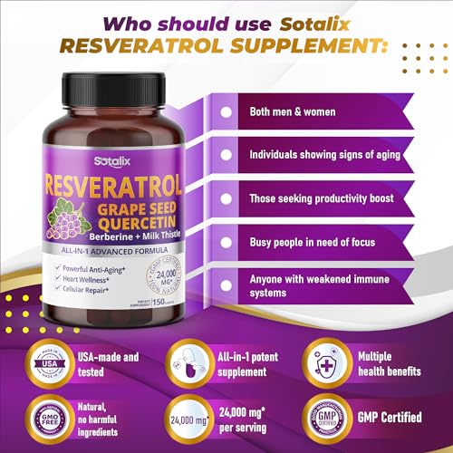 Resveratrol 24,000mg with Grape Seed + Quercetin Berberine + Milk Thistle Powerful Anti