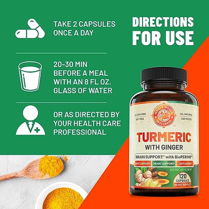 Organic Turmeric Curcumin with Ginger and Black Pepper for Max Absorption