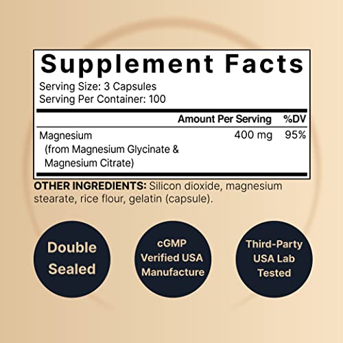 Magnesium Complex 400mg Supplement, 300 Capsules | Magnesium Glycinate