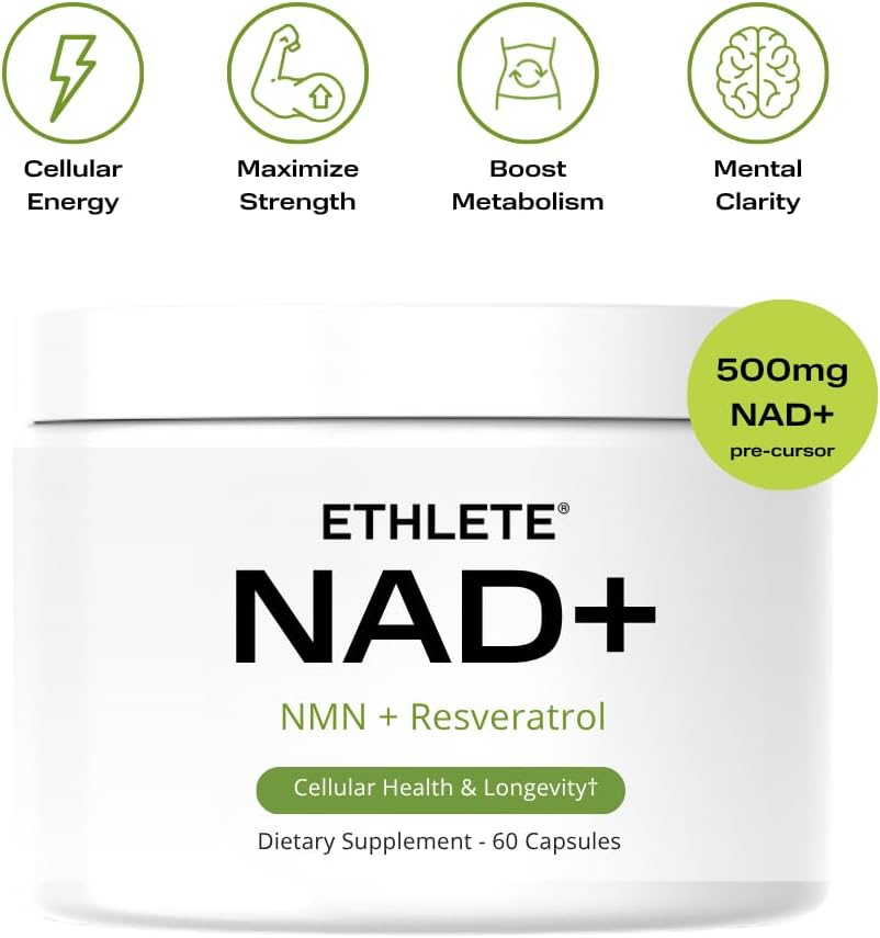 NAD+ Longevity + Energy Supplements with NMN + Trans-Resveratrol