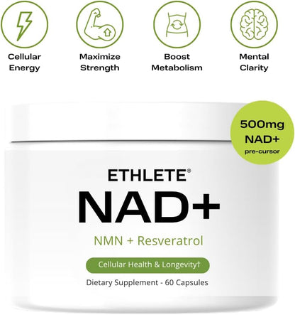 NAD+ Longevity + Energy Supplements with NMN + Trans-Resveratrol