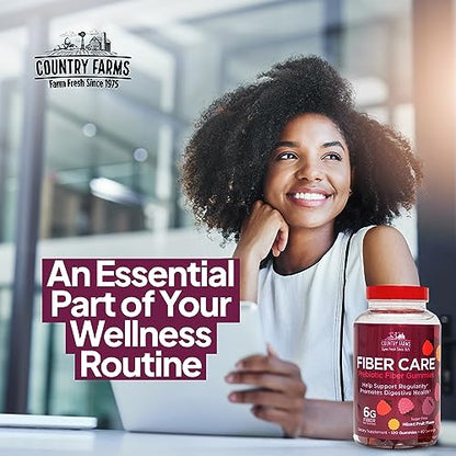 Country Farms Fiber Care Prebiotic Gummies, 6g of Fiber Per Serving, FOS from Beets