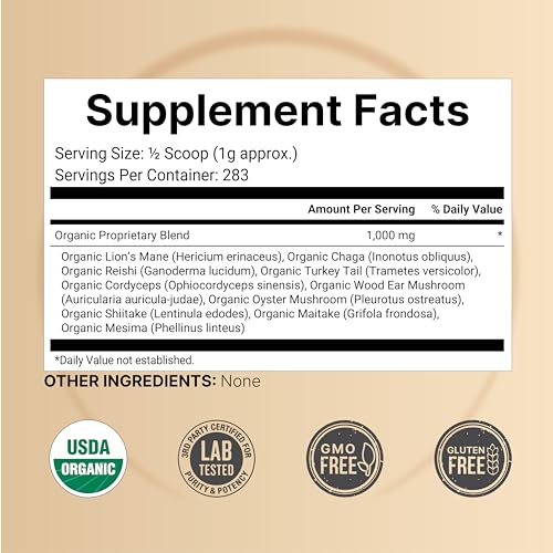 NatureBell Organic Myco Guardians 10 in 1 Mushroom Powder, 10oz | Fresh Superfood
