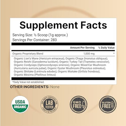 NatureBell Organic Myco Guardians 10 in 1 Mushroom Powder, 10oz | Fresh Superfood
