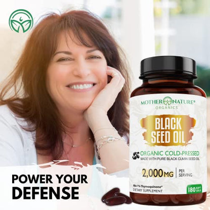Organic Black Seed Oil Capsules - 3 Month Supply - 180 Count (2000mg Per Serving)