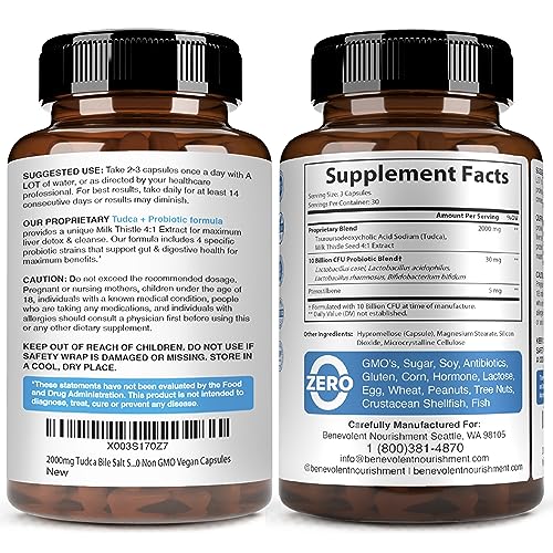 2000mg TUDCA Bile Salts Supplement Complex | Supports Liver Detox & Cleanse, Gallbladder