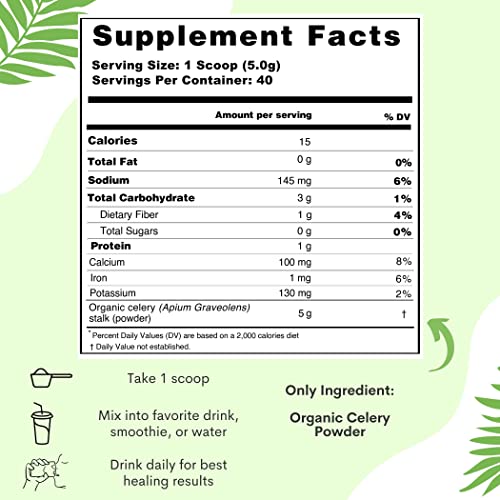 Organic Celery Juice Powder (40 Servings) Supports Gut Health, Detox Juice Cleanse
