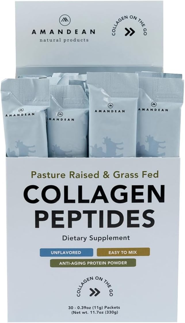AMANDEAN Collagen Peptides Powder Packets, Grass-Fed, 30 Travel Sticks