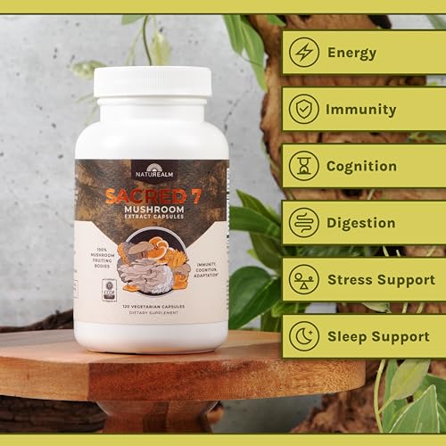 Naturealm Sacred 7 Mushroom Extract Capsules - Chaga, Cordyceps, Lion's Mane