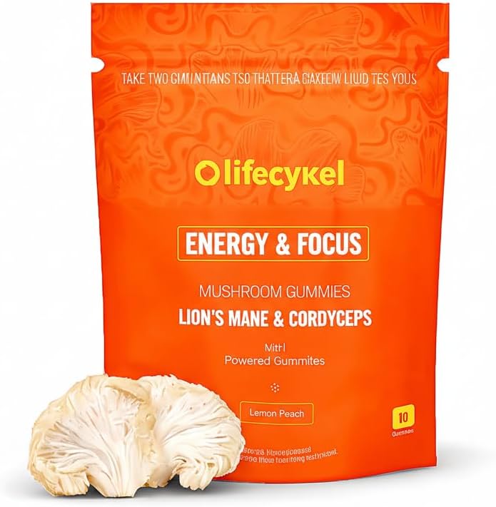 Life Cykel Premium Mushroom Extract Liquid Bundle – Lion’s Mane, Cordyceps, Reishi, Chaga, Turkey Tail & Shiitake (1oz Each) with Included Energy Gummies (10-Count), for Vitality & Mental Clarity
