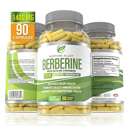 Nurture Alley Berberine Complex - Berberine HCL 1200mg Plus Organic Ceylon Cinnamon