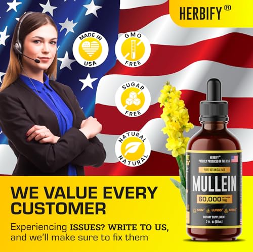 HERBIFY Mullein Extract 2 oz, Alcohol-Free Tincture for Respiratory Health, Organic