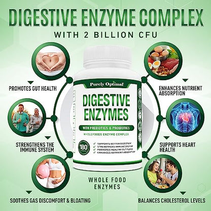 Purely Optimal Premium Digestive Enzymes Plus Prebiotics & Probiotics - for Better Digestio