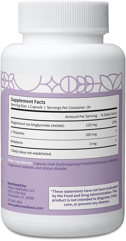 Pattern Wellness Sleep Complex – Supports Relaxation & Healthy Sleep Patterns – with Melatonin, L-Theanine & Magnesium – 30 Vegan Capsules