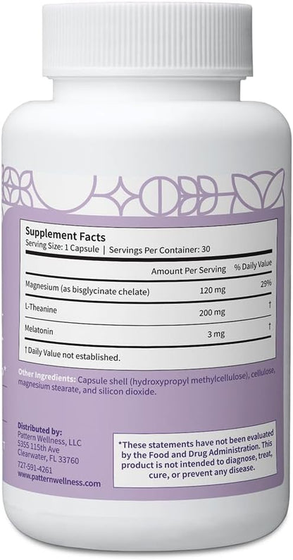 Pattern Wellness Sleep Complex – Supports Relaxation & Healthy Sleep Patterns – with Melatonin, L-Theanine & Magnesium – 30 Vegan Capsules