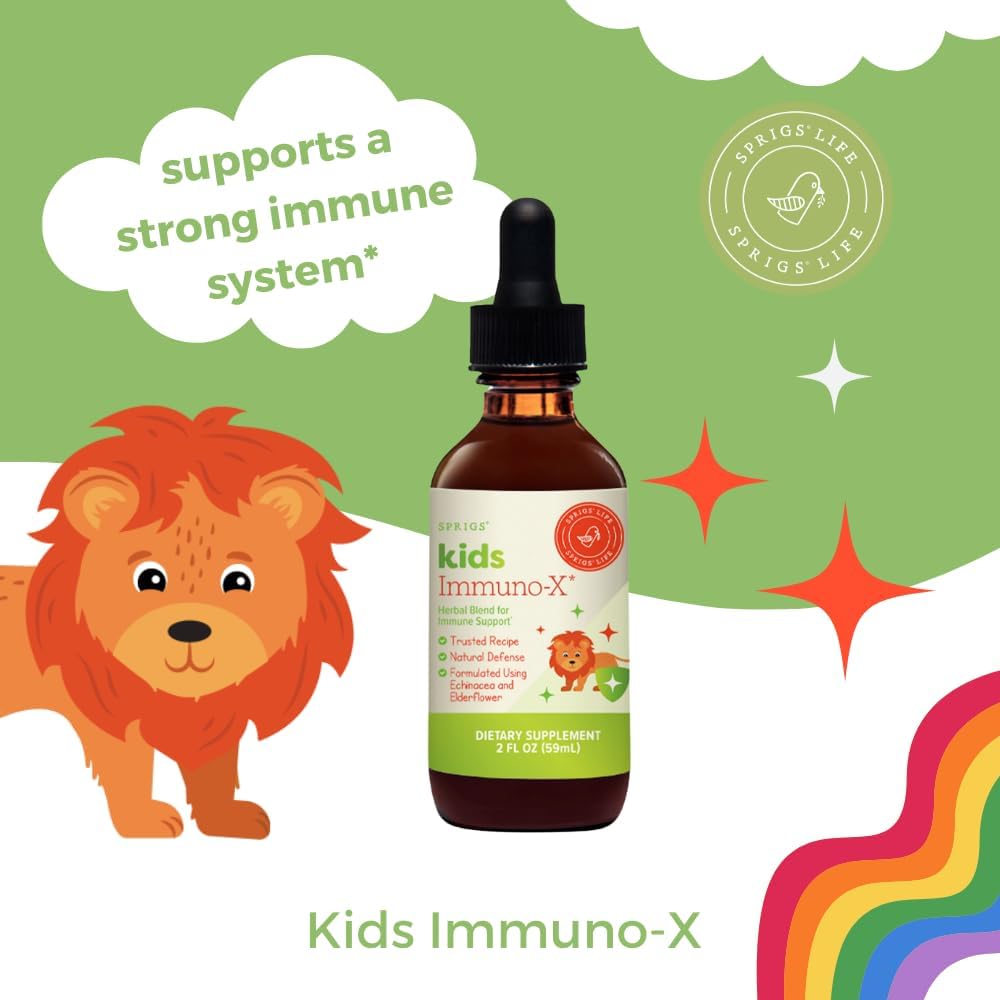 SPRIGS Kids Immuno-X, 2 Fl Oz | Children's Immune Support for Year-Round Health | A Tasty Natural Tincture of Organic Herbs Echinacea & Elder for Respiratory Function & a Healthy Inflammatory Response