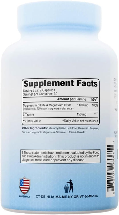 Magnesium Citrate 1400 mg by Alfa Vitamins - Supports Nerve & Muscle Function - Helps Energy Production - 60 Capsules