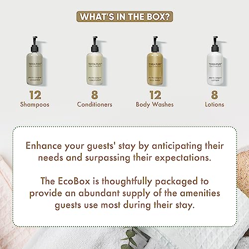 Terra Pure Spa Collection 40 Piece Ecobox All-In-Kit | Green Tea Lemongrass Soap | 12 Shampoo, 8 Conditioner