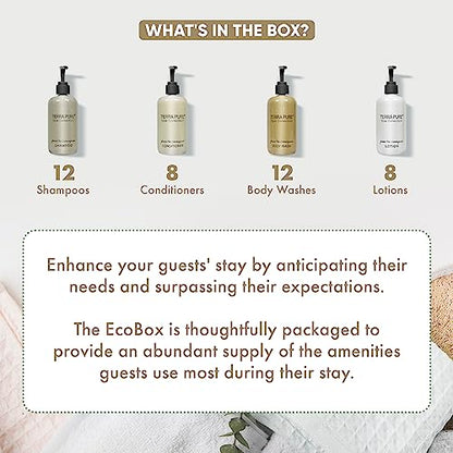 Terra Pure Spa Collection 40 Piece Ecobox All-In-Kit | Green Tea Lemongrass Soap | 12 Shampoo, 8 Conditioner