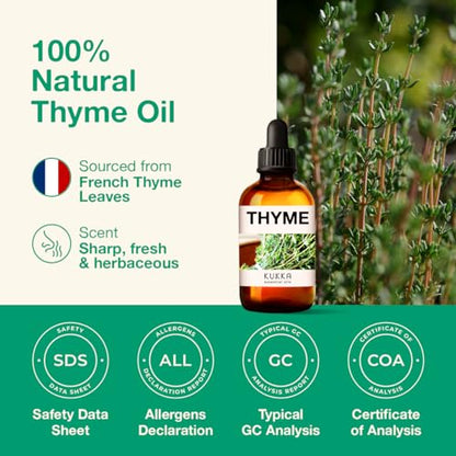 Kukka Thyme Essential Oil for Hair Thyme Oil for Skin - 100% Natural Thyme Essential Oil for Diffuser