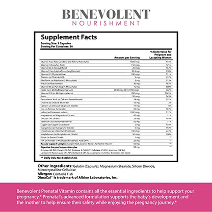 Prenatal Vitamins with DHA and Folate - Multivitamin Supplement with Iron, Calcium, Digestive Enzyme