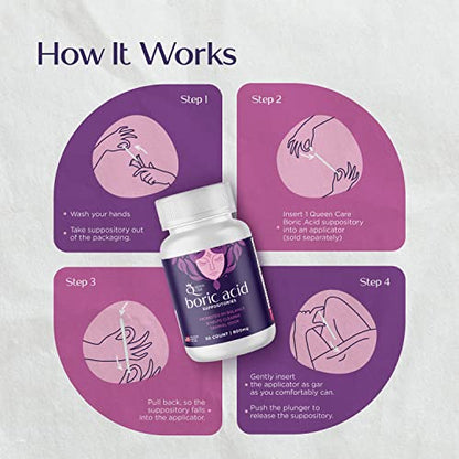 Queen Care - Boric Acid Suppositories, Boric Acid Suppositories for Feminine Care, Safe & All-Natural pH