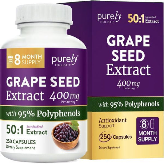 Grape Seed Extract Capsules, 8 Month Supply, 50:1 Concentrated Grape Seeds | 95% Proanthocyanidins for Antioxidant Support, Grapeseed Extract Supplement, Vegan, Gluten-Free and Non-GMO, 250 Capsules