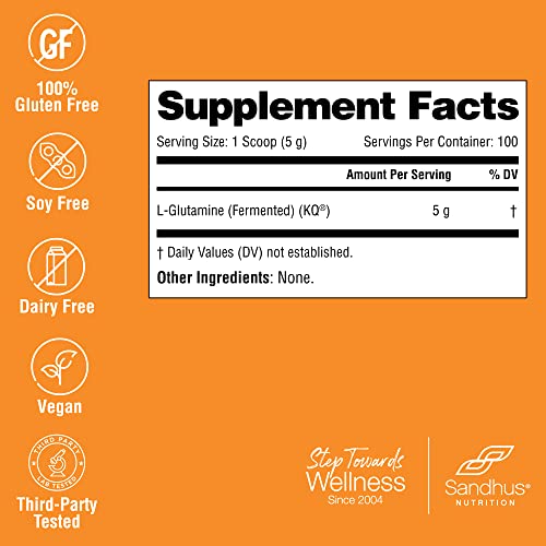 Sandhu's L-Glutamine - 100 Servings -Made in USA -500 Gram- Non-GMO- Amino