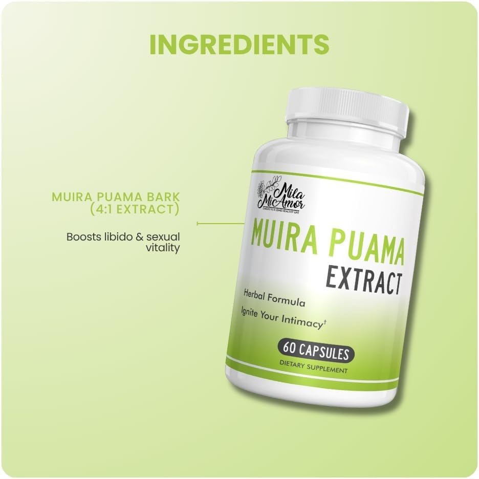 Muira Puama Extract Capsules 550mg, Muira Puama Bark 4:1 Extract, Herbal Formula for Men and Women, Non-GMO, GMP Certified, Made in USA, 60 Capsules