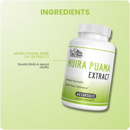 Muira Puama Extract Capsules 550mg, Muira Puama Bark 4:1 Extract, Herbal Formula for Men and Women, Non-GMO, GMP Certified, Made in USA, 60 Capsules