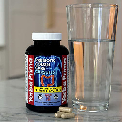 Yerba Prima Prebiotics Colon Care Fiber Caps, 180 Capsules - Five Forms of Fiber Plus
