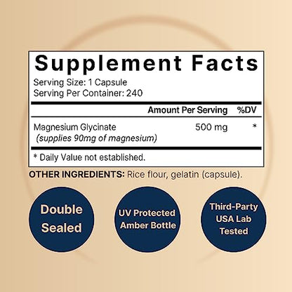 2 Pack Magnesium Glycinate 500mg, 480 Capsules – 100% Chelated for Max Absorption