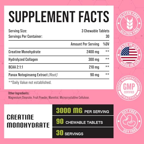 Creatine Monohydrate for Women, Creatine Supplement 3000mg, with Hydrolyzed Collagen