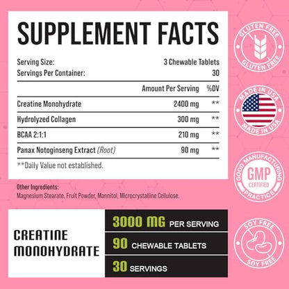 Creatine Monohydrate for Women, Creatine Supplement 3000mg, with Hydrolyzed Collagen