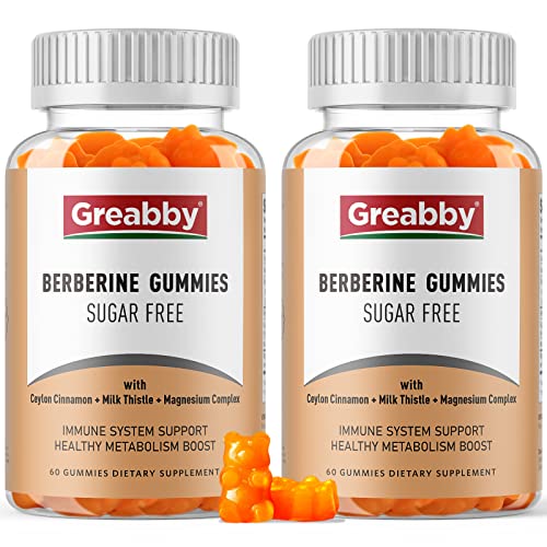 GREABBY Berberine Gummies 1200mg with Ceylon Cinnamon, Milk Thistle & Magnesium 