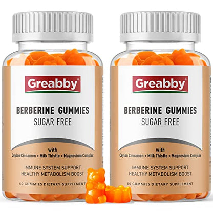 GREABBY Berberine Gummies 1200mg with Ceylon Cinnamon, Milk Thistle & Magnesium 