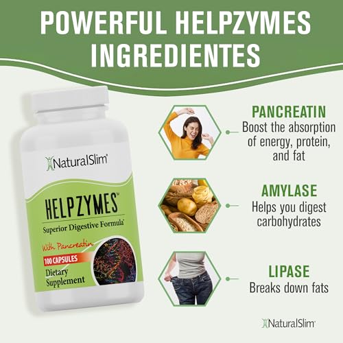 NaturalSlim Helpzymes Digestive Enzymes for Digestion, Bloating, Gas Reli