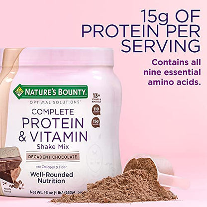 Nature's Bounty Complete Protein & Vitamin Shake Mix with Collagen & Fiber, Contains Vitamin C