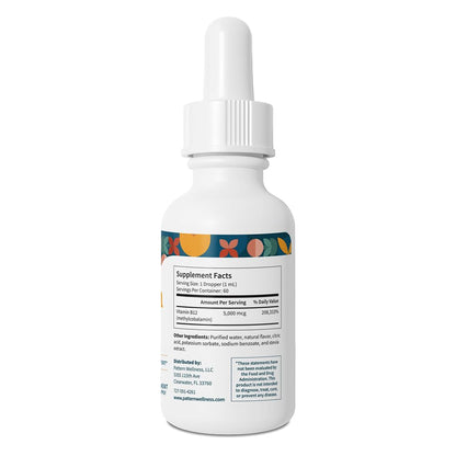 Pattern Wellness Vitamin B12 5000 mcg – Sublingual Liquid Drops – Methylcobalamin, Supports Energy & Immune Health – Vegan Citrus Flavor – 2 fl. oz (60mL), 3rd Party Lab Tested