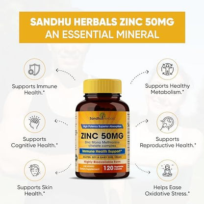Sandhu Herbals Zinc 50mg & Sea Moss Black Seed Oil Ashwagandha Ginger Burdock Root Supplement for Men & Women| Made in USA