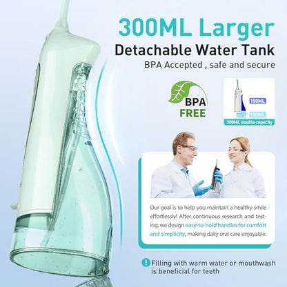 Water Dental Teeth Flosser Pick: 300ML Rechargeable Travel Irrigation Cleaner IPX7 Waterproof Portable Cordless Teeth Cleaning Pink and Green