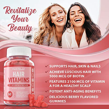 Premium Hair Vitamins Supplement-Gummy Vitamins w/Biotin, Folic Acid, Vitamins A&D
