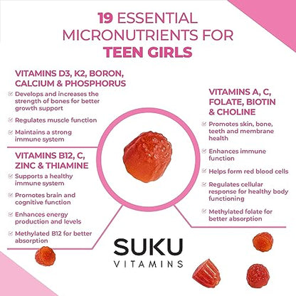 SUKU Vitamins Teen Girl Gummies – Sugar Free Vegetarian Gummy Vitamins Supplement