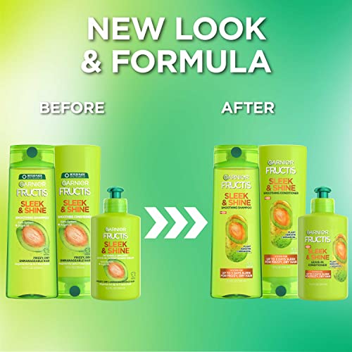 Garnier Fructis Sleek & Shine Shampoo, Conditioner + Leave-In Conditioer Set for Frizzy