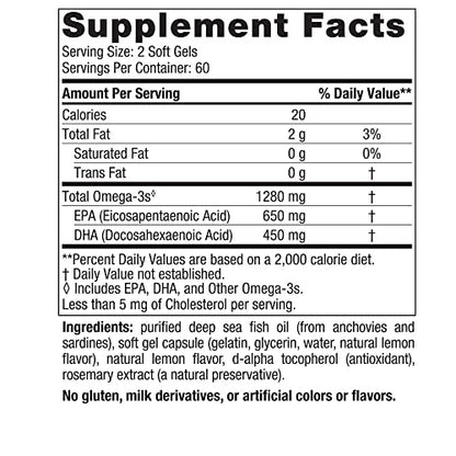 Nordic Naturals Ultimate Omega, Lemon Flavor - 120 Soft Gels - 1280 mg Omega-3