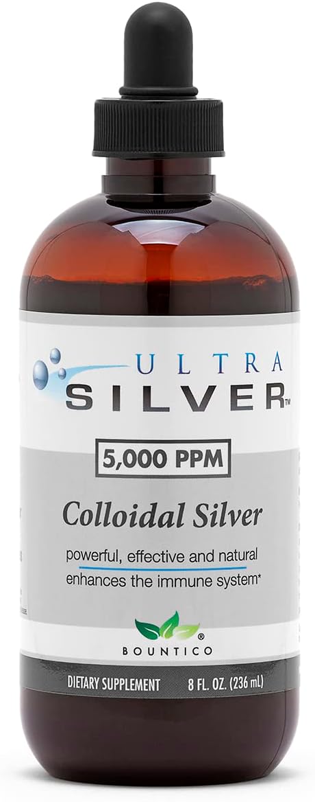Ultra Silver® Colloidal Silver | 5,000 PPM, 8 Oz (236mL) | Ships as (2) 4 Ounce Glass Bottles | Mineral Supplement | True Colloidal Silver - with Dropper