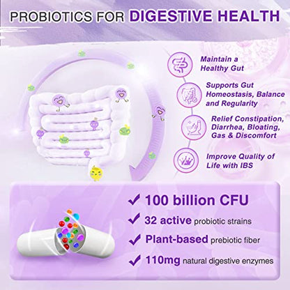 Probiotics for Women Digestive Health with Enzymes & Prebiotics 100 Billion | Vaginal Probiotics