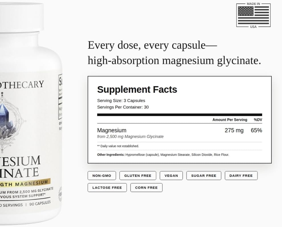 Magnesium Glycinate 275mg - High Absorption Chelated Magnesium Supplement - Magnesium Bisglycinate - Essential Mineral - Vegan Non-GMO Gluten-Free - 90 Capsules