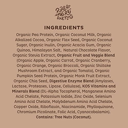 KOS Vegan Protein Powder Erythritol Free, Chocolate - Organic Pea Protein Blend
