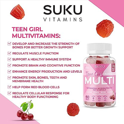 SUKU Vitamins Teen Girl Gummies – Sugar Free Vegetarian Gummy Vitamins Supplement